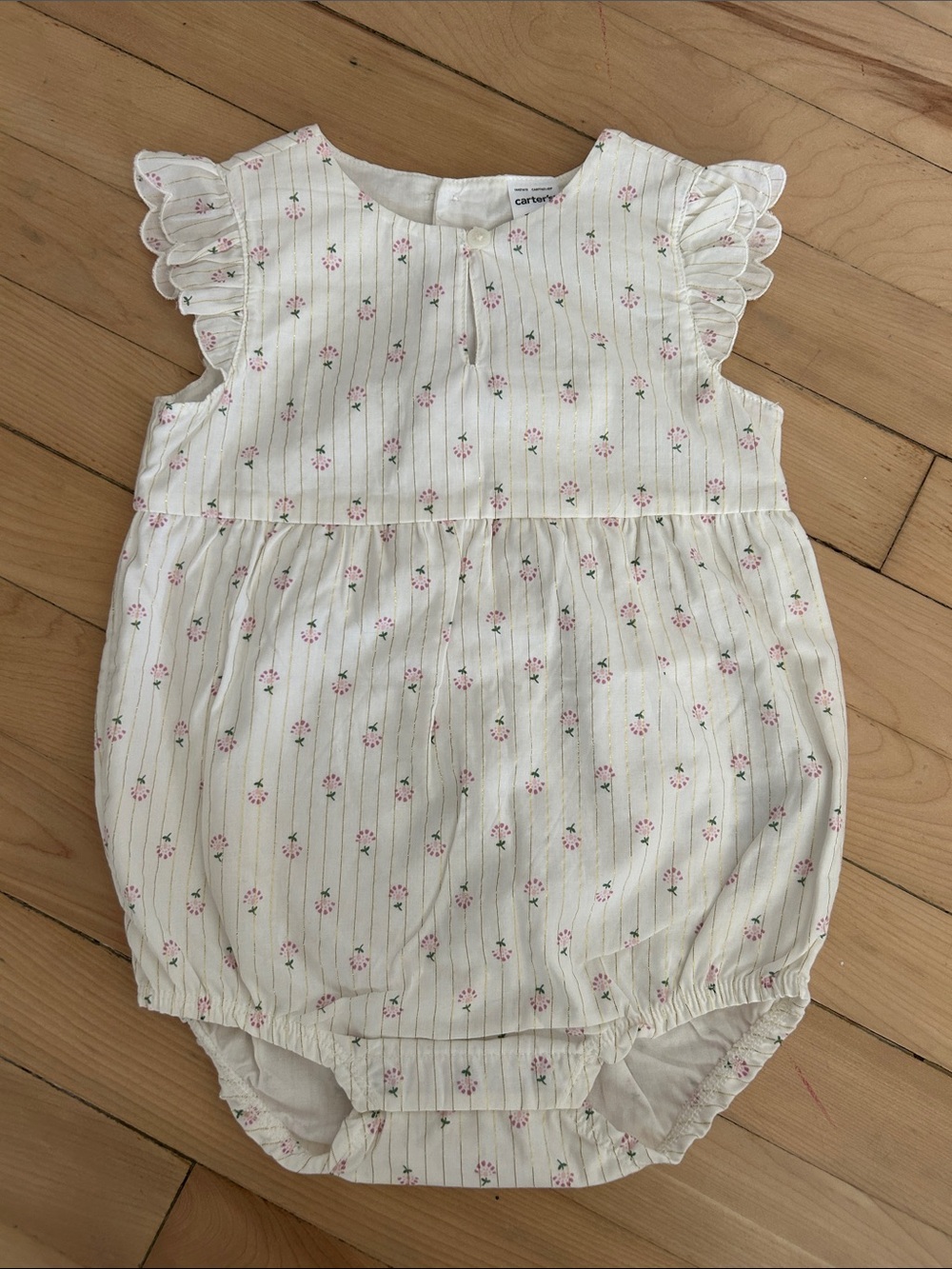 Carter's - Cream Floral Baby Girls Bubble Romper with Ruffle Sleeves - Size 18M